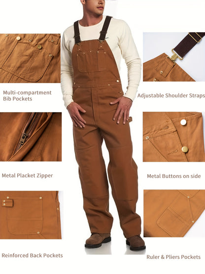 Men'S Brown Oxford Overalls - Multi-Pocket Workwear with Adjustable Straps And Waist, Durable for Farm/Ranch, Motorcycle And Outdoor - Perfect Birthday And Father'S Day Gift