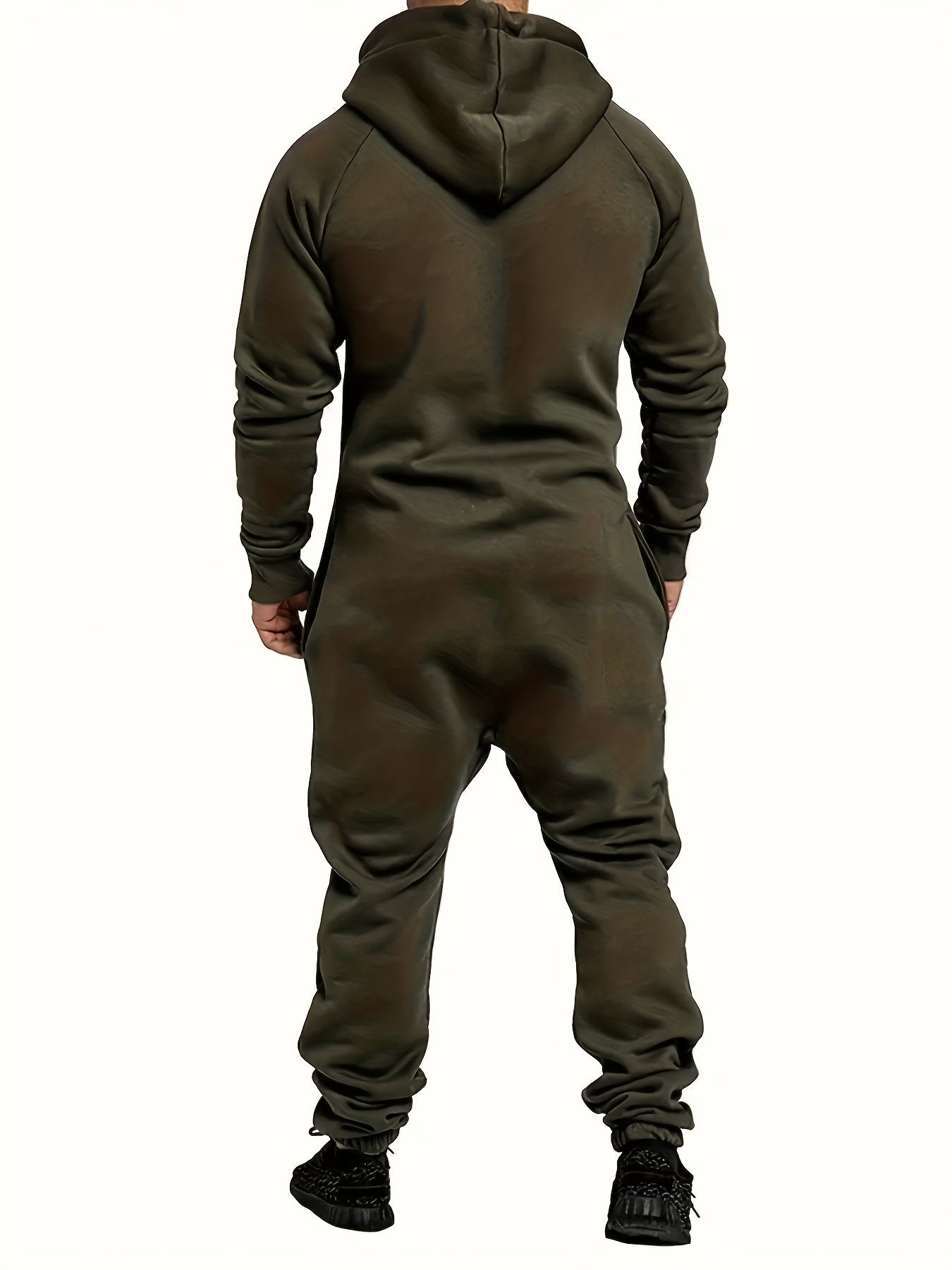 Men'S Hooded Fleece-Lined Jumpsuit with Long Sleeves, Full Zipper, And Kangaroo Pockets Suitable for Travel And Seaside Trips