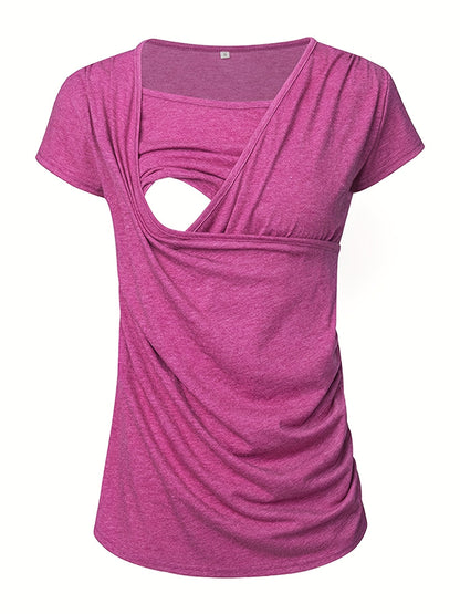 Set of 3 Women'S Short Sleeve Maternity Tops with Side Ruching for Breastfeeding