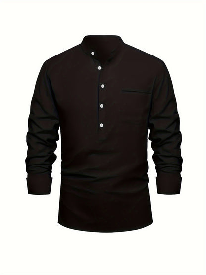 Men's Solid Plus Size Long Sleeve Casual Shirt - Stretch