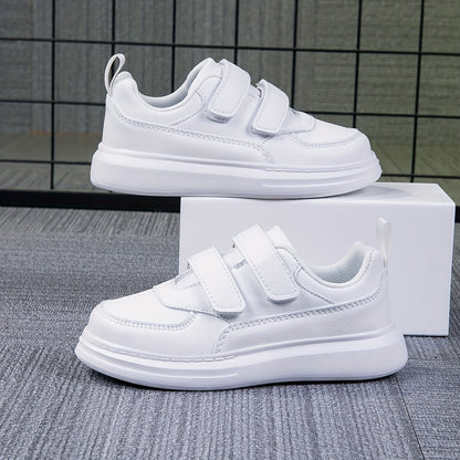 Girls' Versatile White Sneakers - Durable Casual Footwear with Hook-and-loop Fastener Strap, Non-Slip EVA Sole, Ideal for Daily Use and Sports