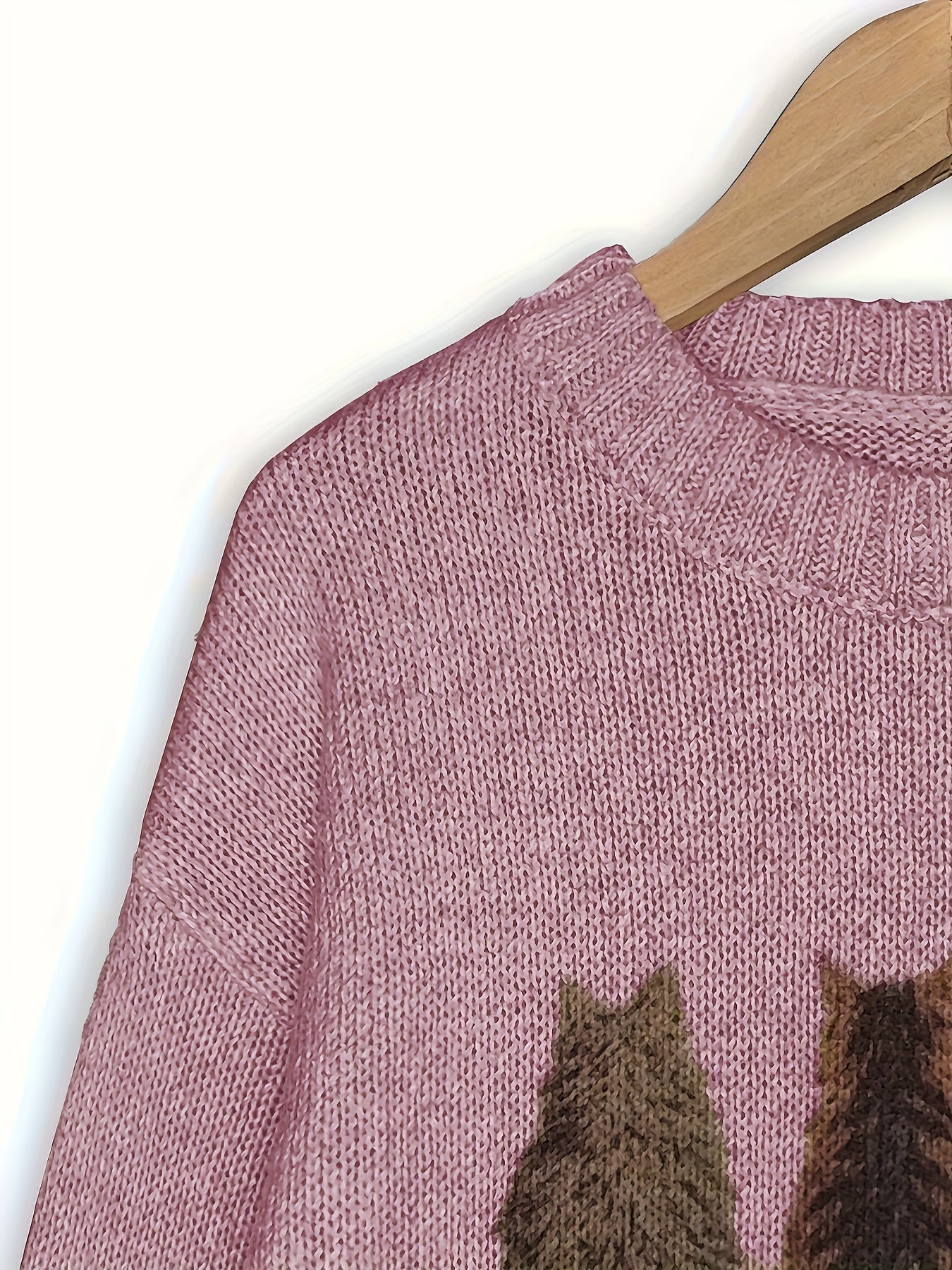 [Cozy Cat Sweater] Cozy Cable Sweater with Playful Cat Print | Women'S Beige & Brown, Loose Fit, Long Sleeve, Round Neck, Casual Spring And Autumn Top Ropa De Mujer Promotion Local Warehouse Discount