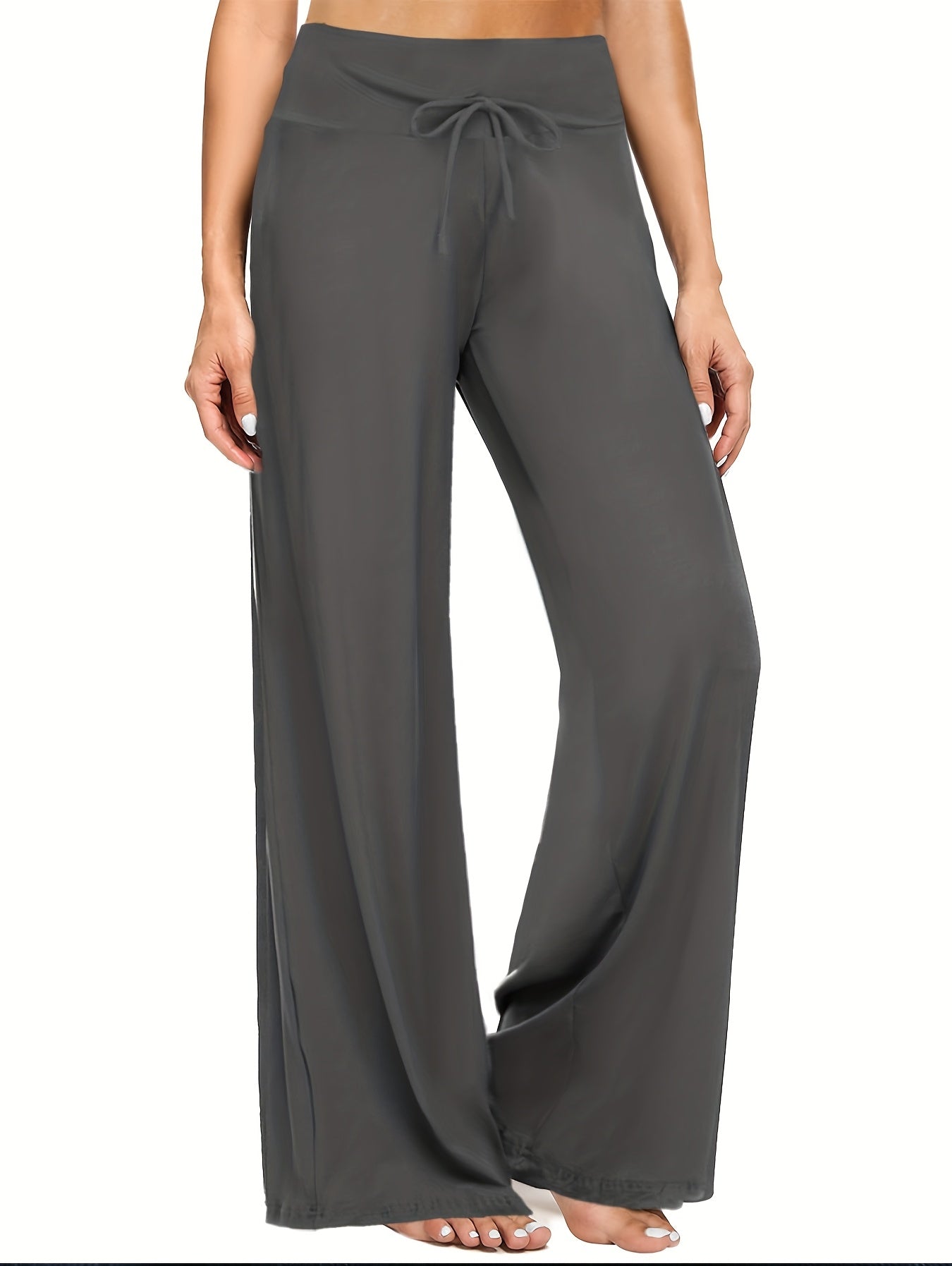 Soft Black Pajama Pants for Women, Wide Leg Comfy Casual Lounge Capri Pants 30''