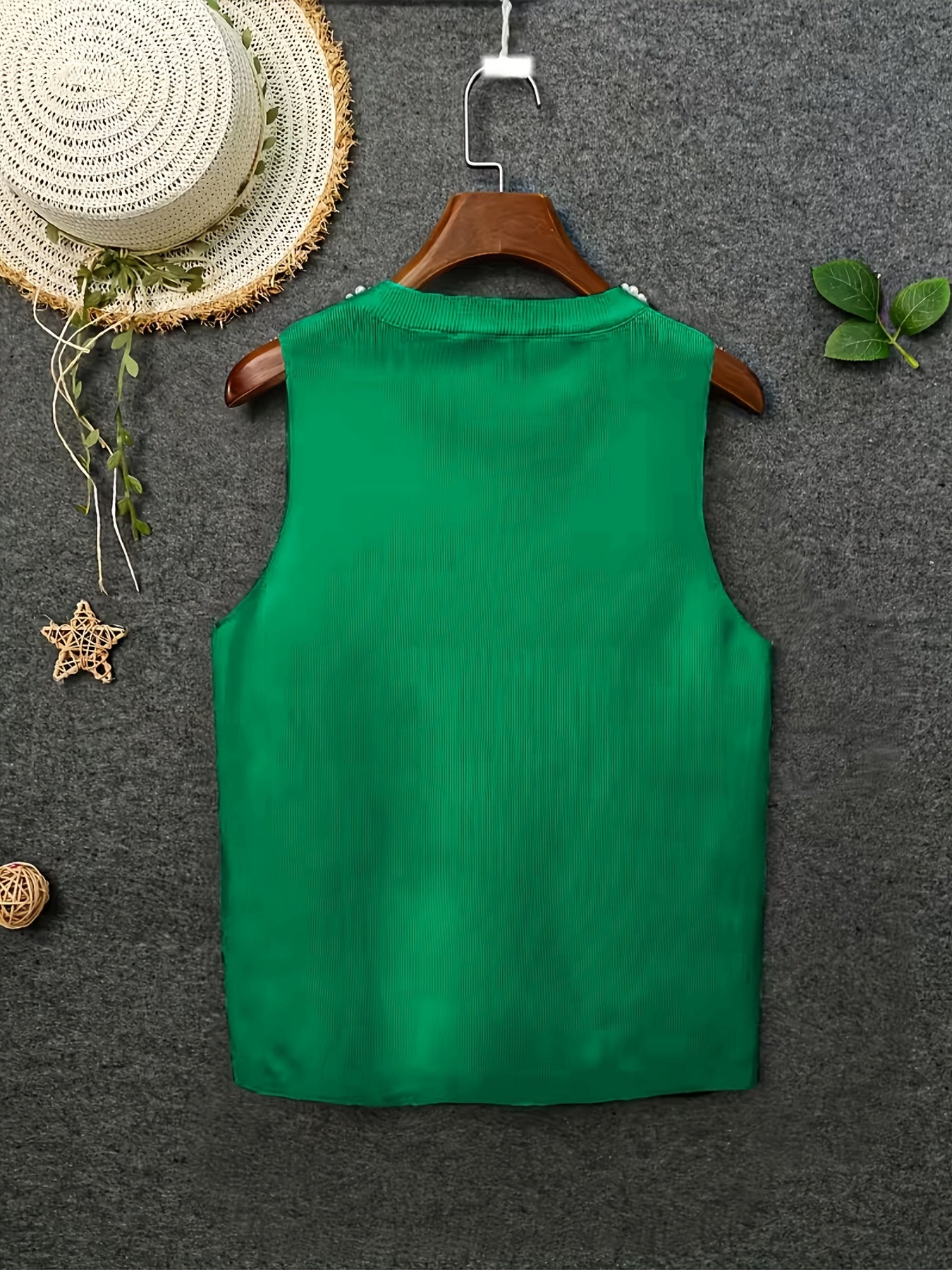 [Plus Size Tank Top] Plus Size - Ladies' Spring/Summer Fashion Nail Bead Solid Color Sleeveless Tank Top Elegant Breathable Large Top