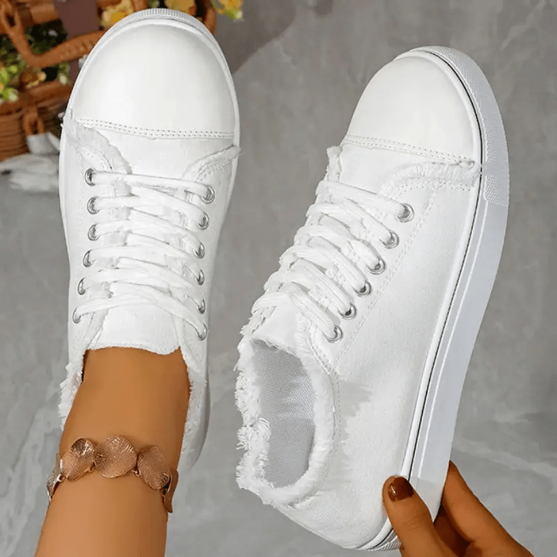 Women's Lightweight Casual Sneakers- Low-top Lace-up Shoes, Soft Fabric Lining and Durable TPU Outsole, Geometric Skull Embroidery Design, All-Season Comfort, EVA Cushioning Insole, Fabric Upper, European and American Style, Women Shoes