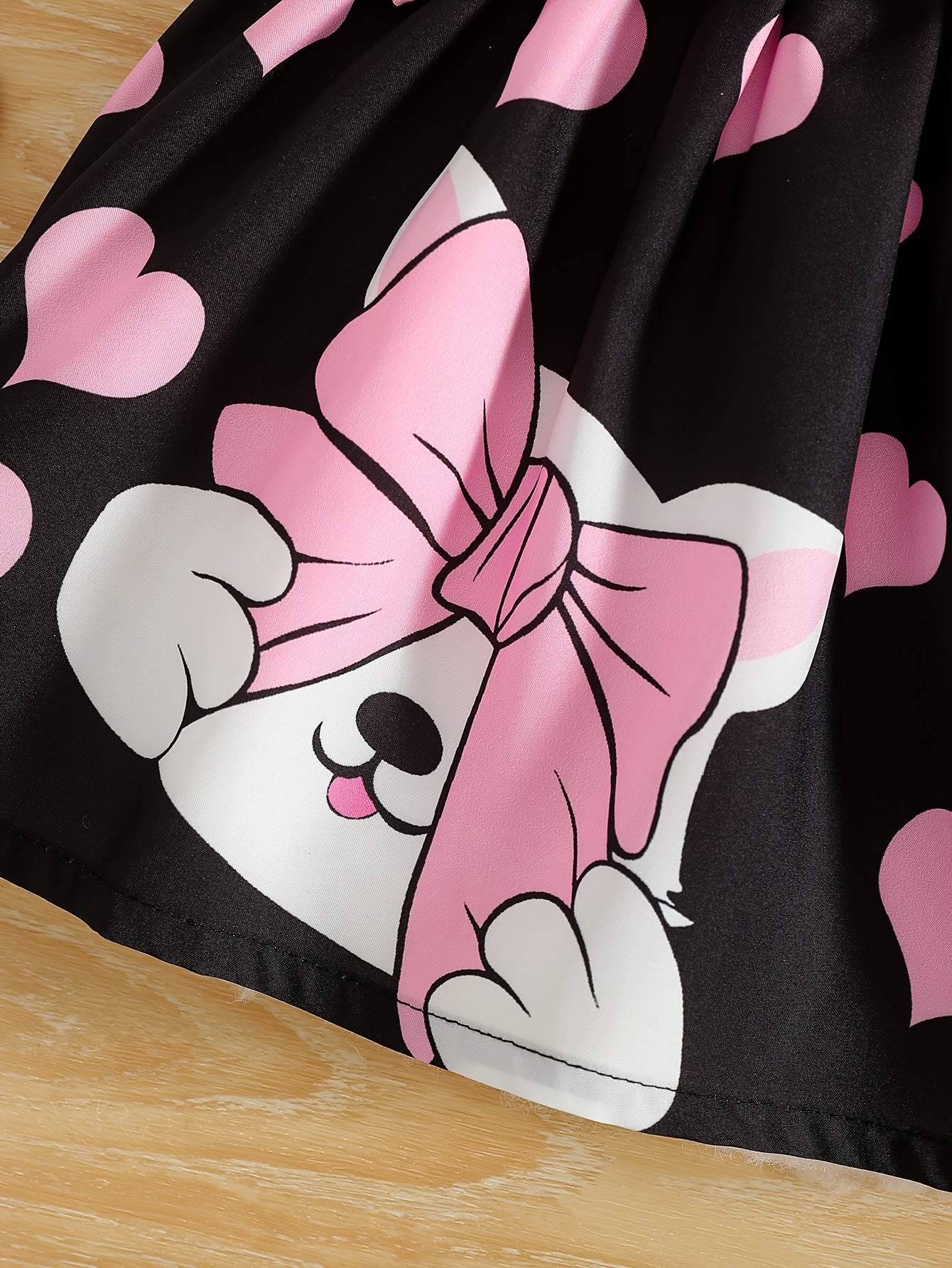Spring/Summer Kids' Casual Camisole Dress with Cute Cat Print, Comfortable Long Sleeve Sweet Fashion Dress + Belt for Little Girls