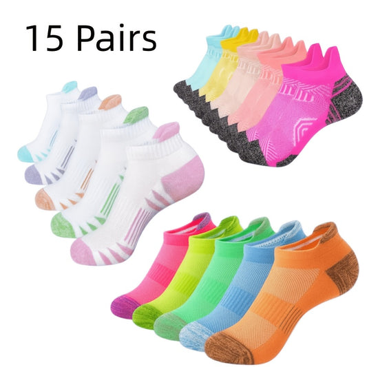 Cushioned Low-Cut Sports Socks - 10/15-Pair Options - Breathable low-cut design with thick – main product image