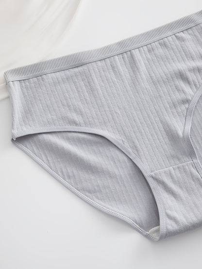 6pcs, Ribbed Underwear, Random Color, Women's Comfortable Breathable Triangle Panties, Soft And Simple Mid-Waist Thong, Maternity Clothes Women