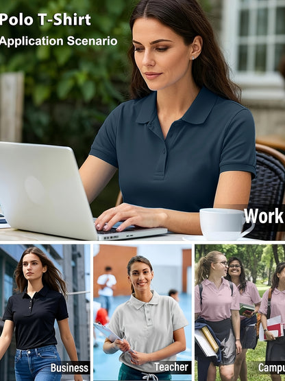 5 Pack Women'S Polo Shirts Short Sleeve 3 Buttons Collared Uniform Tops Moisture-Wicking T-Shirts For Work & Casual