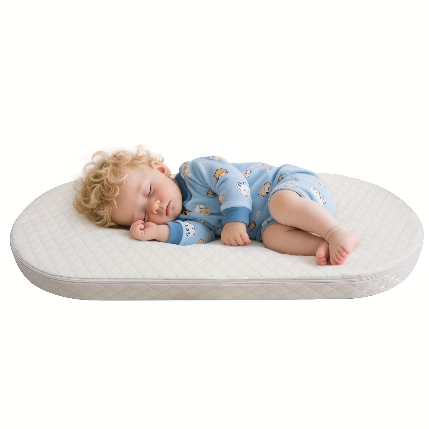 Oval-Shaped Baby Bassinet Mattress Made of Breathable, Premium Foam That Is Hypoallergenic And Non-Toxic, Featuring a Removable Waterproof Cover
