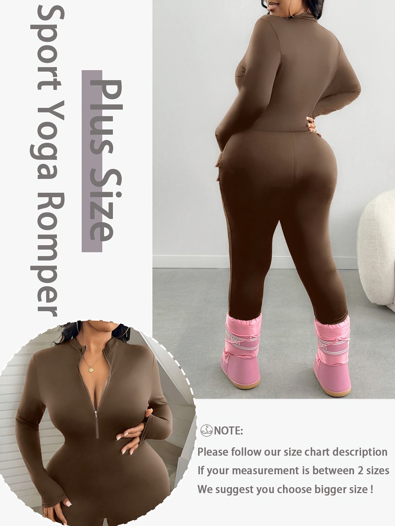 Plus Size, Plus Size Spring/Summer Women's Solid Color Jumpsuit, Front Half Zipper Design, Waist Cinched, Slim Fit, Flatter The Figure Fall, S & Simple Casual, Suitable for Cycling,, And Other.