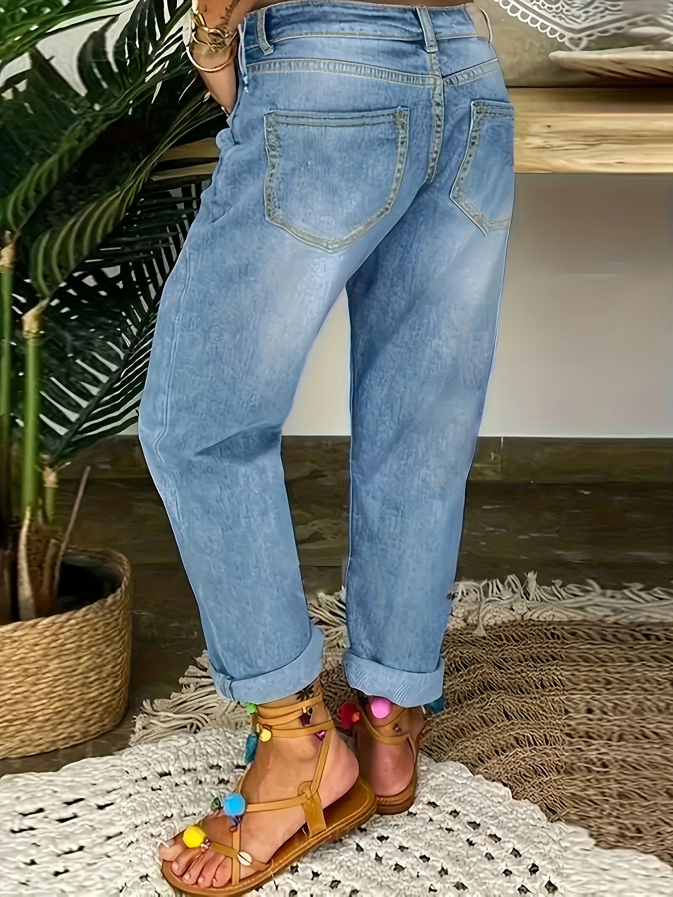 [Plus Size Denim Pants] Women's Plus Size Denim Clothing Multi-Breasted Casual Loose Autumn And Winter Straight Pants