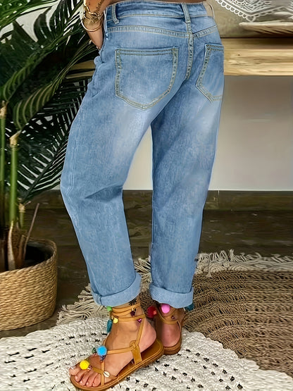 [Plus Size Denim Pants] Women's Plus Size Denim Clothing Multi-Breasted Casual Loose Autumn And Winter Straight Pants