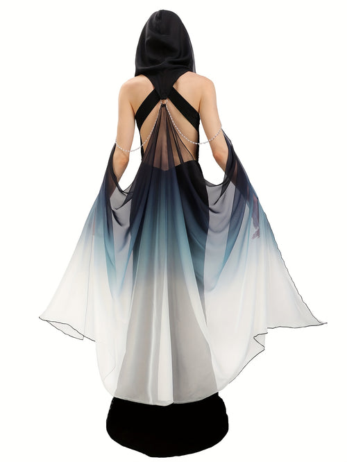 Full-Length Tulle Gothic Bridal Fairy Cloak with Hood for Women, Off-Shoulder Capelet