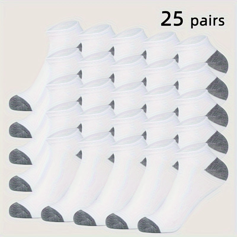 Men's Colorblock Ankle Socks - 25-Pair Pack