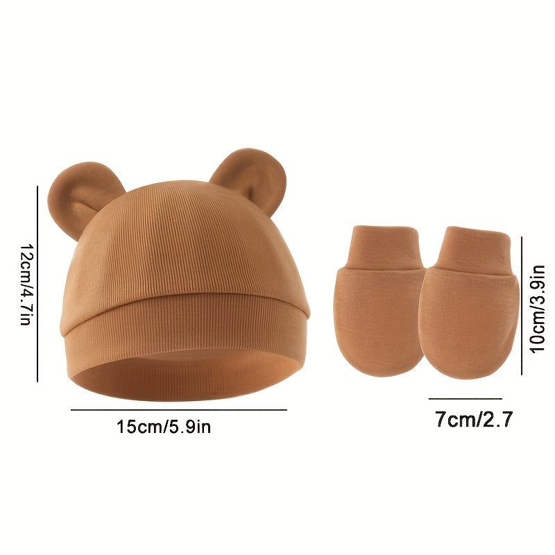 6pcs Baby Hat Set Solid Color Warm Earmuffs Newborn Baby Swaddle Hat Anti-Grab Gloves