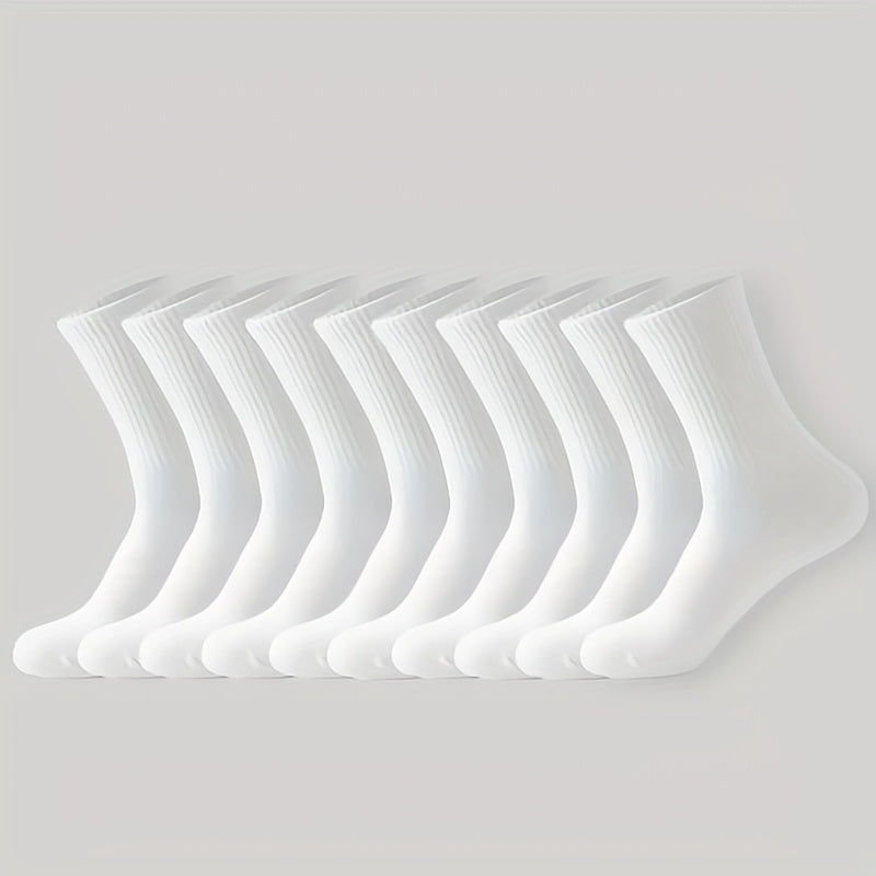 10 Pairs of Solid Black and White Socks, Simple, Breathable, and Comfortable Mid-calf Socks, Suitable for All-season Sports, Unisex