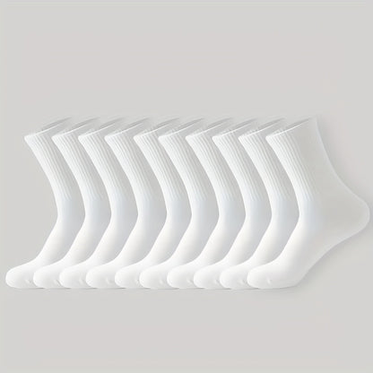 10 Pairs of Solid Black and White Socks, Simple, Breathable, and Comfortable Mid-calf Socks, Suitable for All-season Sports, Unisex