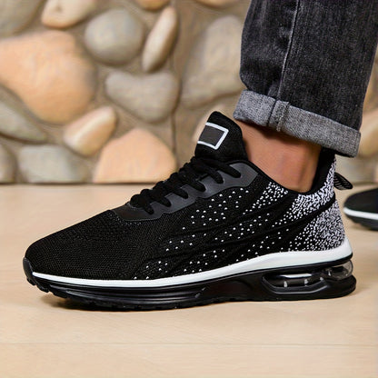 Men'S Breathable Air Cushion Running Shoes - Stylish Black Athletic Sneakers with Shock Absorption, Non-Slip Sole, And Durable Design for All-Day Comfort, Perfect for Outdoor Training, Fitness, And Long-Distance Running