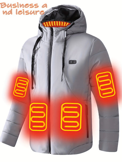 A Smart Heated Jacket Designed for Casual Warmth, Featuring 11 Heating Zones, Dual Controls, Three Heat Settings, a Hood with Drawstrings, Suitable for Autumn And Winter, Thickened for Business Wear, Perfect for Outings Or Home Use for Men.