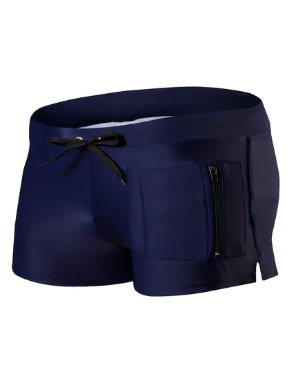 Men'S Fast-Drying Swim Shorts Featuring a Zippered, Available in Solid Colors, Perfect for The Beach And Pool, Equipped with a Waistband