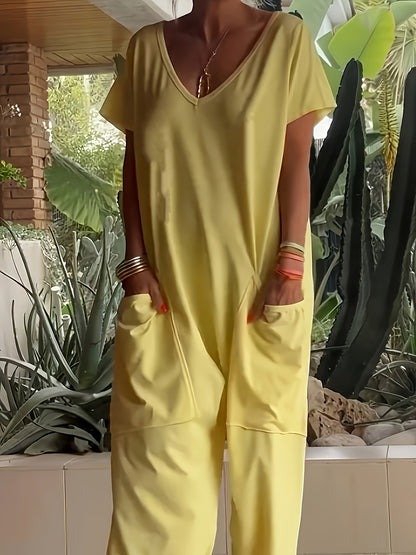 Plus Size - Plus Size - Women'S Solid Color Casual Baggy Pocket Romper