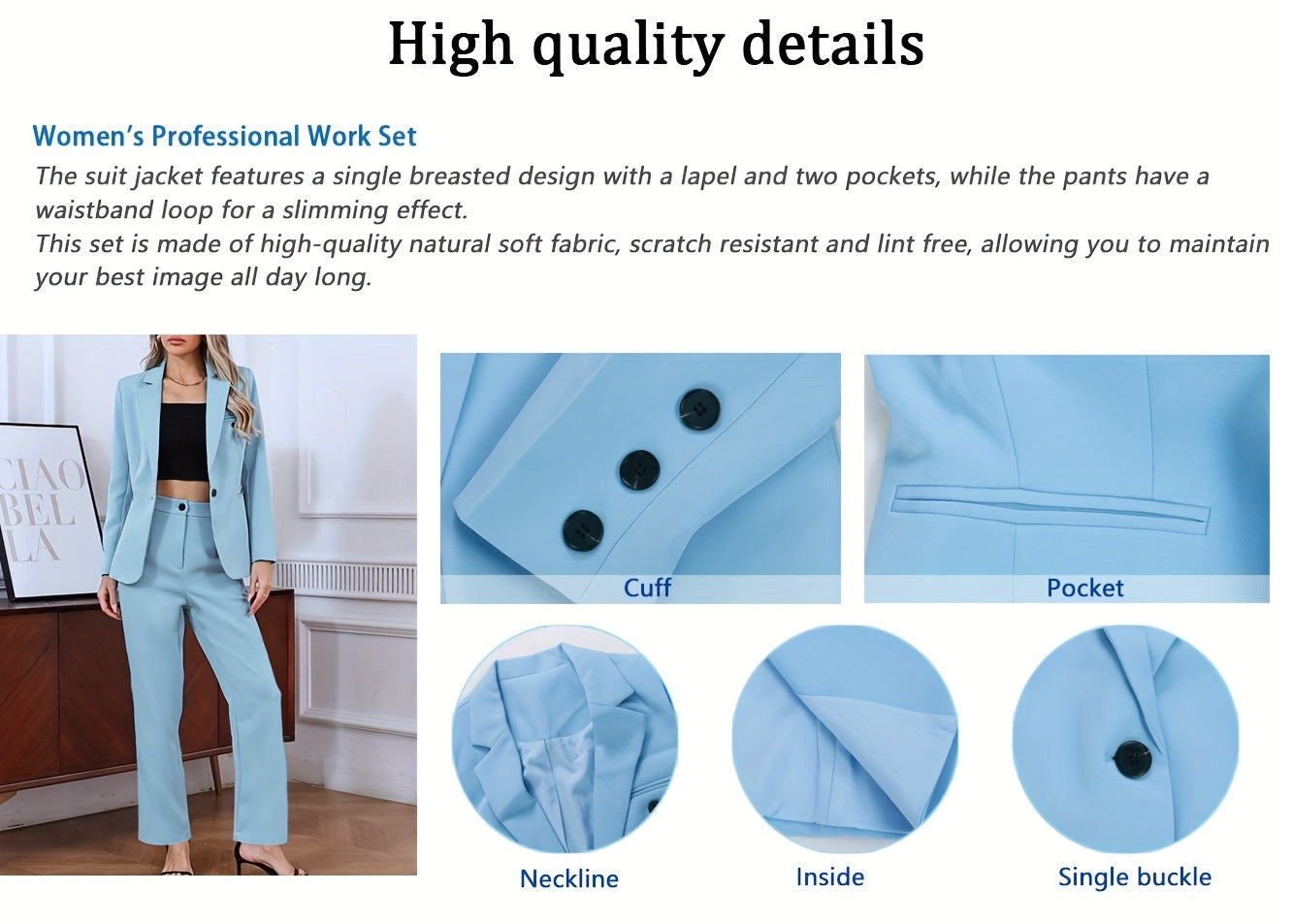 Elegant Women's Suit Set, Fashionable Business Style Solid Color Professional Blazer and Trousers 4pcs Set
