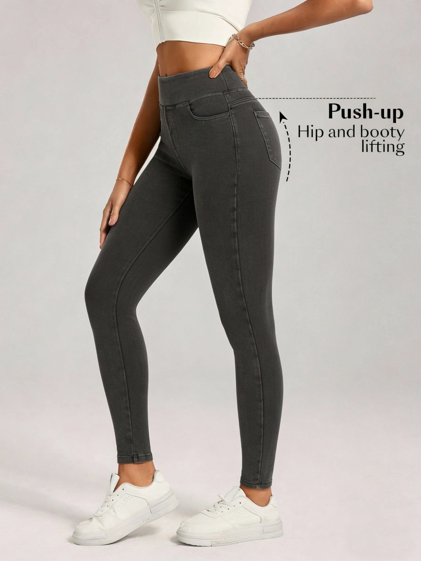 Women'S High-Waisted Denim Jeggings, Tummy Control Skinny Jeans Pants, Stretchy Pull-On Skinny Fit Leggings
