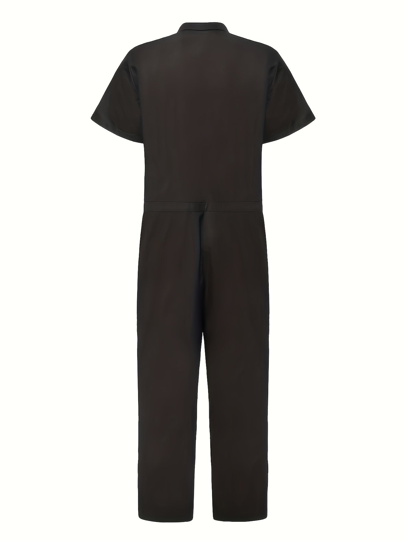 Men's Plus Size Short Sleeve Coverall Jumpsuit, Four-Way Stretch Fabric, Rolled Short Sleeves, Stand-Up Collar Half-Open Placket, Multi-Pocket Design, Industrial/Utility Style Casual Workwear, Effortlessly Shaping a Men's Casual and Trendy Look