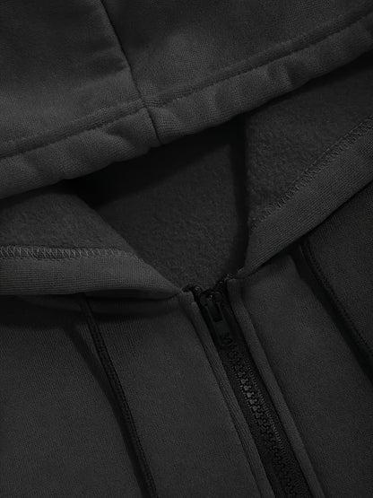 Men'S Clothing, Contrasting Long-Sleeve Zip-Up Hooded Jacket And Drawstring Pants Two-Piece Set for The Outdoors