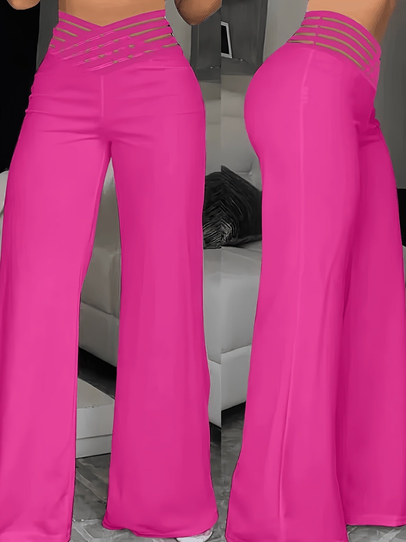 Summer European And American Women's Hollow Waist Belt, High Waisted Casual Straight Leg Loose Pants, Wide Leg Pants