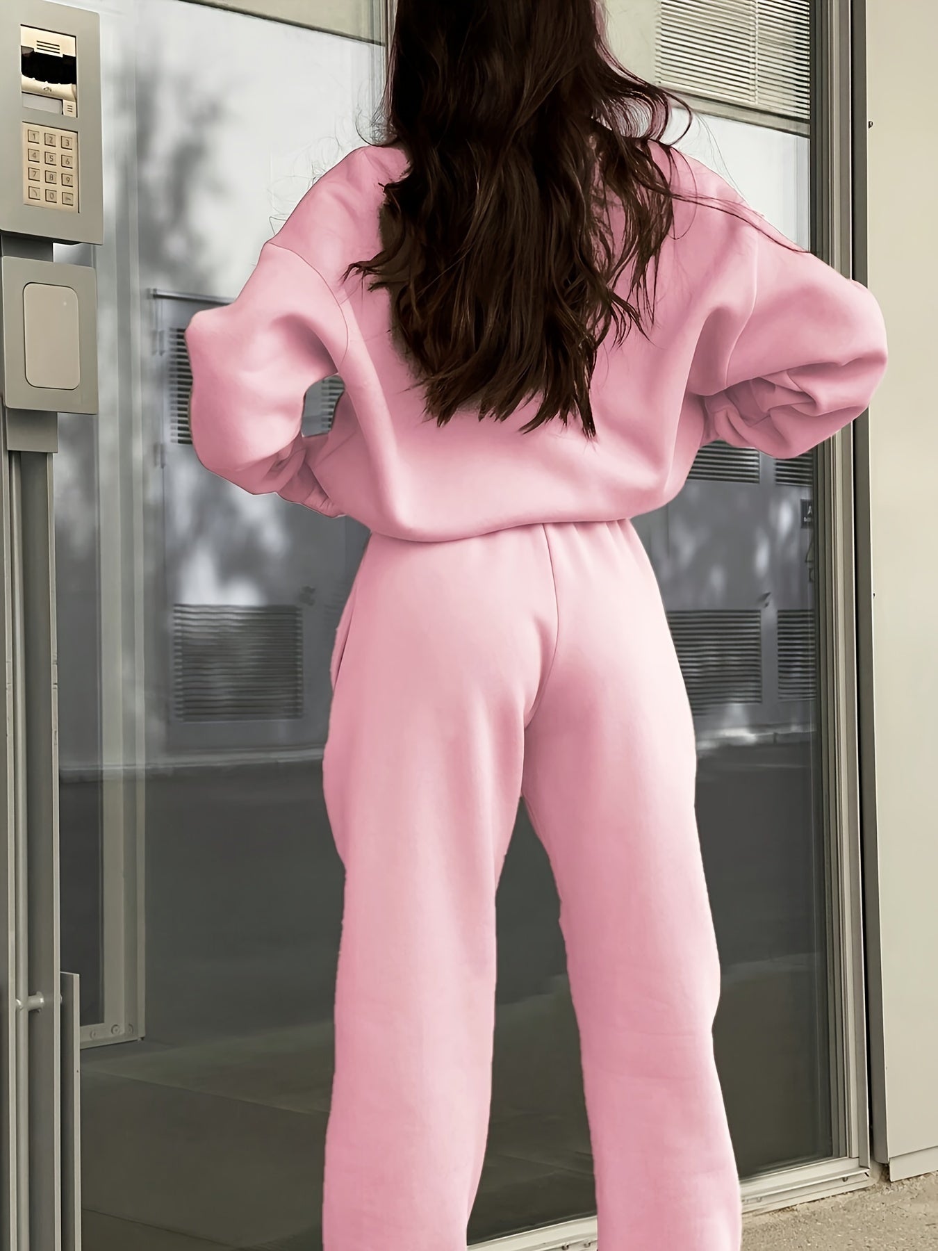 Two-piece Autumn and Winter New Fashion Zip-up Lapel Solid Color Casual Suit, SCACTO