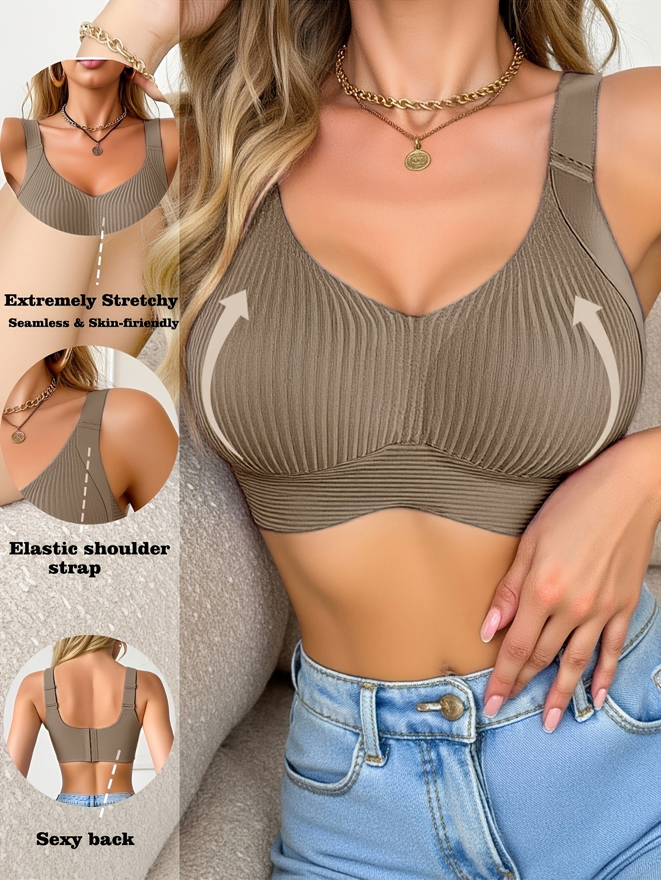 Plus-Size Wireless Women's Bra Suitable for Large Breasts - Full-Coverage Lift & Push-Up Underwire-Free Bust Enhancer with Adjustable Straps, Removable Pads, Seamless Smoothing Lingerie for Daily Wear & Special Occasions