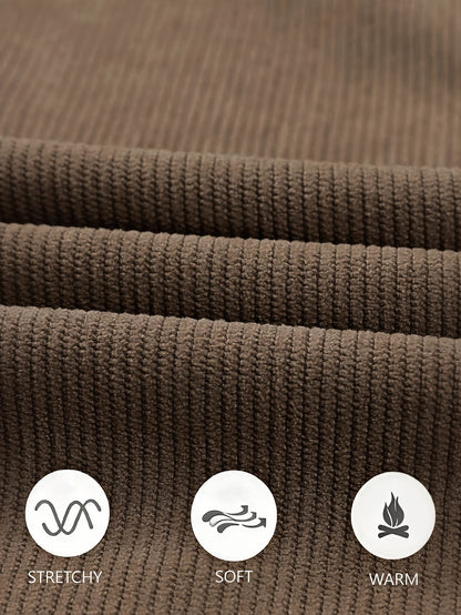 Men'S Solid Corduroy Straight Pants, Retro Pocket And Drawstring Waist, Breathable All-Season Trousers, Casual Daily And Workwear, Machine Washable, Comfortable Straight Fit Pants for Daily Activities