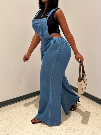 Cross-border European and N Fashion Trend Ladies Jeans Straps Wide Leg Pants