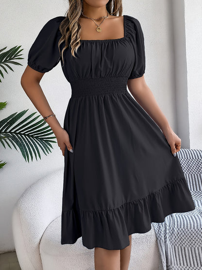 A-Line Dress with Puff Sleeves And Square Neck for Women'S Spring - Summer 2024 Fashion