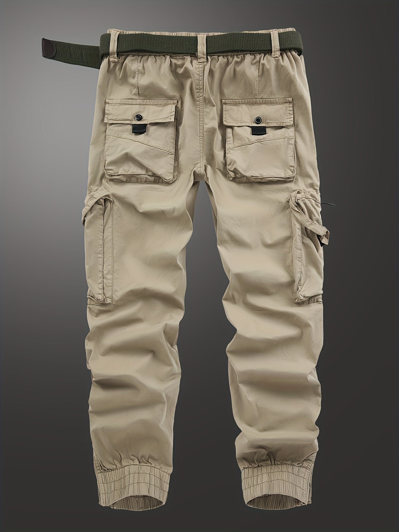 Solid Cargo Men's Casual Long Pants with Multiple Pockets AndButtons, Outdoor Hiking Camping Mountaineering