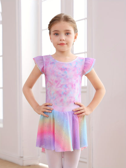 Christmas Girl's Clothes; Children's Dance Dress; Girl's Summer Dress; New Butterfly Pattern Rainbow Round Light Sequin Skirt; Children's Dress; Ballet Leotard; Gymnastics Suit.