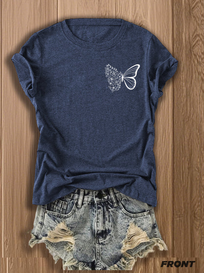Butterfly Garden Double-Sided Print T-Shirt - Elegant And Whimsical Design, Suitable for Spring Wear, a Perfect Choice for Nature Lovers And Fashion Enthusiasts, Trendy Casual T-Shirt with Double-Sided Print Design