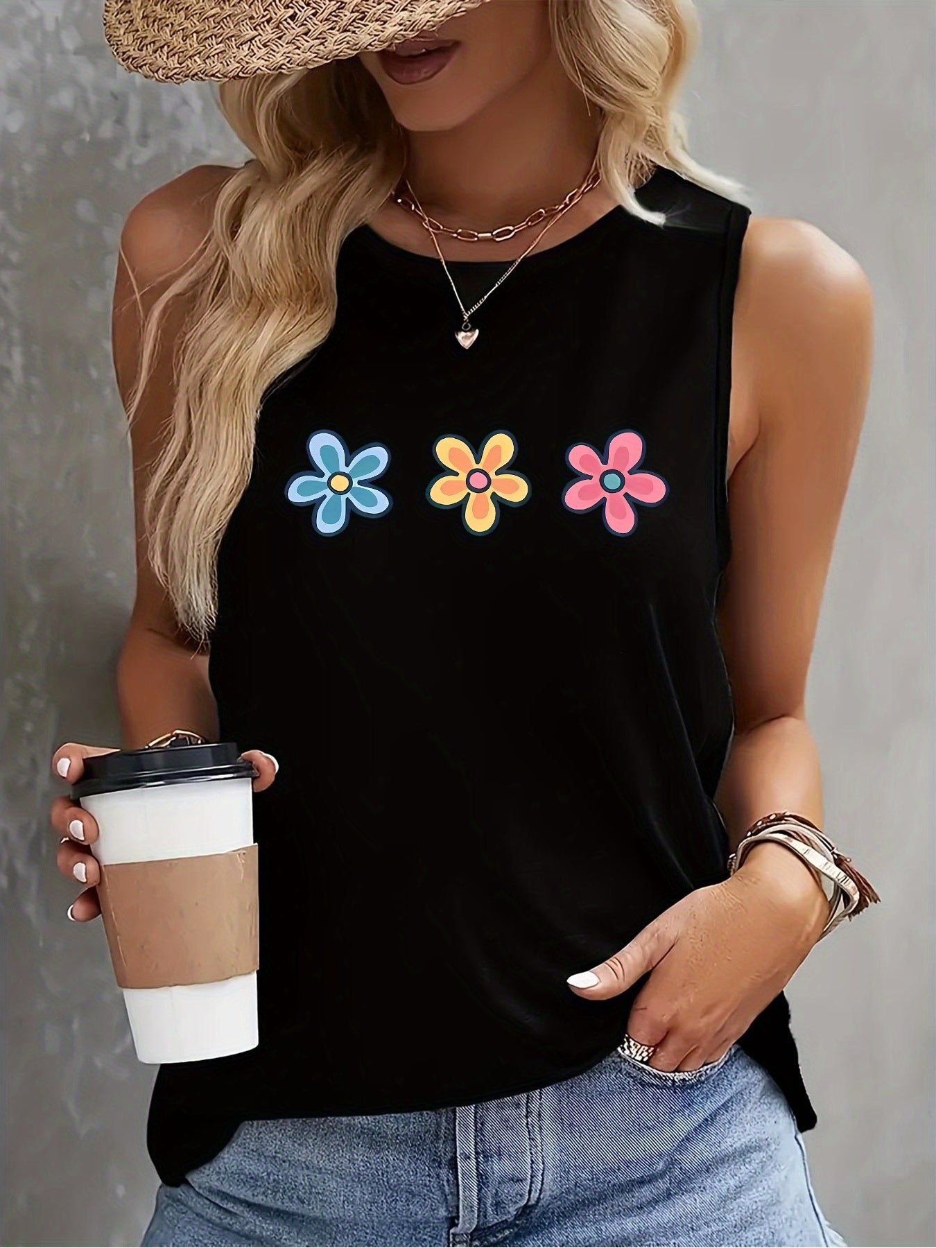 1pc Women's Sleeveless Round Neck Vest - Casual Spring Summer Blouse, Lightweight Polyester Suitable for Beachwear, Layering & Warm Weather