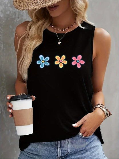 1pc Women's Sleeveless Round Neck Vest - Casual Spring Summer Blouse, Lightweight Polyester Suitable for Beachwear, Layering & Warm Weather