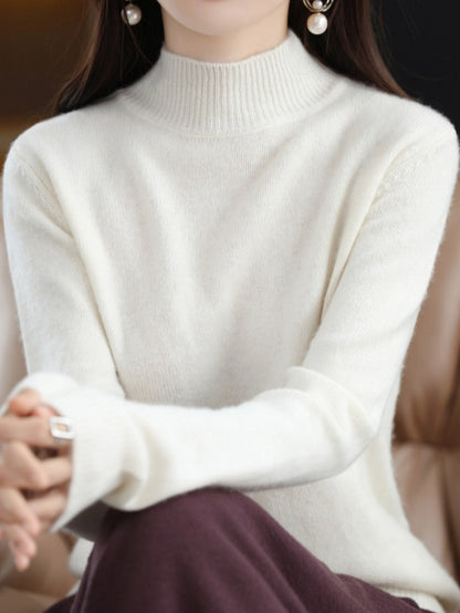 New Autumn And Winter Sweater Half Turtleneck Long Sleeve Loose And Slim Versatile Sweater Pullover Cardigan for Women