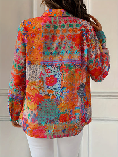 This Retro Bohemian-Style Long-Sleeved Shirt with Colorful Floral Patterns Is Fashionable, Versatile And Eye-Catching. It'S A Outfit with Unique Patterns