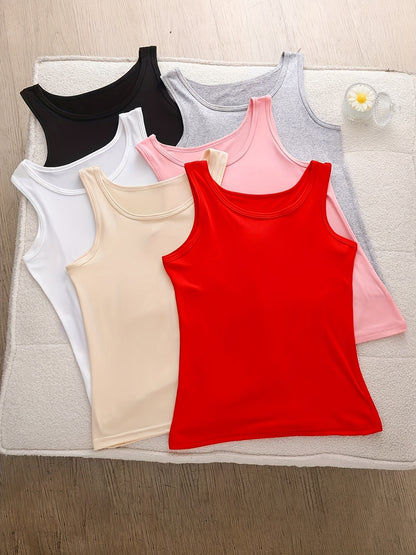 6pcs Women's Soft Sticky Blouses - Sleeveless Shirts with Semi-Sheer Adhesive Top Layer (No Padding), Breathable All-Season Vest for home & Layering, Red/Beige/Black/White/Grey - Casual Sleeveless Blouses for s, Hand Washable
