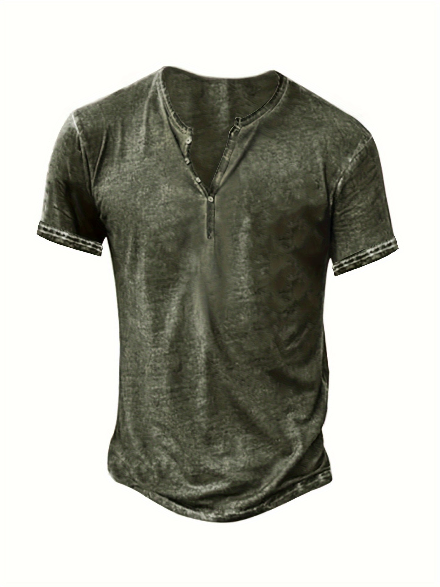 1Men'S Distressed Henley Shirt- Slim Fit Short Sleeve Button-Up T-Shirt with V-Neck& Placket Detailing, Machine Washable Casual Shirt in Olive Green, Black, Blue, Burgundy, Sporty Apparel| Athletic Style| Comfortable Tee