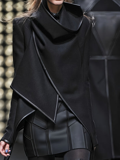 Female Fashion Asymmetric Solid Color Split-Joint High-Neck Jackets 2024 New Autumn Long Sleeves Casual Coats for Women