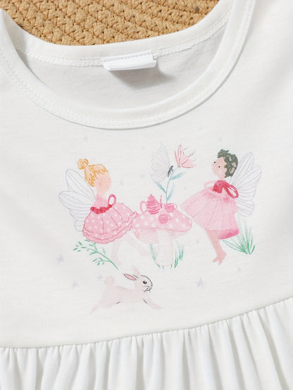 A Cute And Casual Outfit Set for Baby Girls Featuring a Pink Floral Print Dress with Flutter Sleeves, Designed for Spring And Summer.
