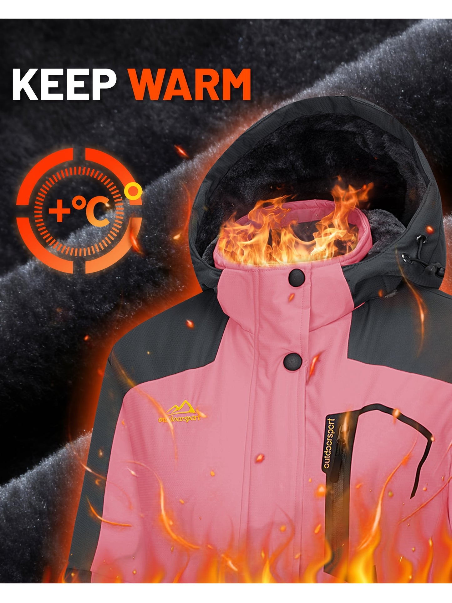 Women'S Warm Ski Jackets Winter Windproof Thermal Fleece Lined Coats Outdoor Detachable Hooded Heavy Weight Thick Jacket Camping Climbing Traveling Snowboard Windbreaker
