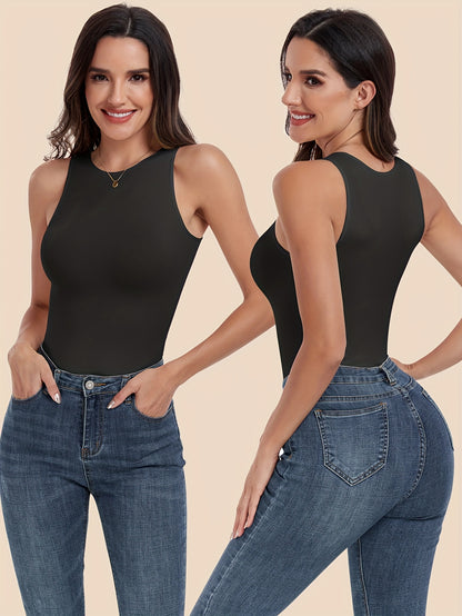 3pcs-Women's Spring And Summer New High-necked Sleeveless Waist And Abdomen Casual Vest, Comfortable And Breathable Fabric, Suitable for Daily Casual Wear, Shopping, Attending Parties, Parties, Dating, All Seasons