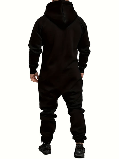 Men'S Hooded Fleece-Lined Jumpsuit with Long Sleeves, Full Zipper, And Kangaroo Pockets Suitable for Travel And Seaside Trips